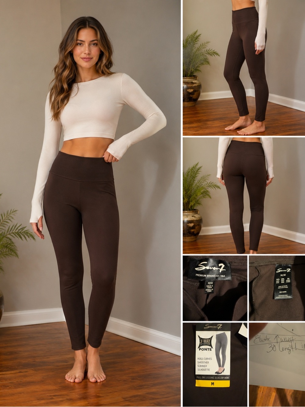 Seven7 High-Rise Ponte Leggings in Chocolate Brown